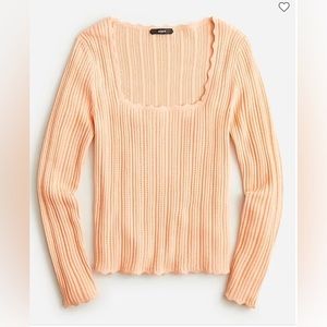 Scalloped square neck pointelle sweater